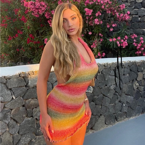 MULTI HALTER RAINBOW KNIT MINI DRESS - Picture 3 of 3